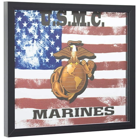 American Art Decor U.S. Marine Corps Printed Decorative Wall Accent Mirror , Multi-color - 13.5" H x 15.5" L x 1.25" D
