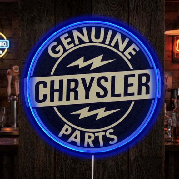American Art Decor Vintage Chrysler LED Plaque Sign - Retro Lighted Wall Decor for Man Cave, Garage, Mechanic Shop, Bar, Workshop - Classic Automotive Neon-Style Sign