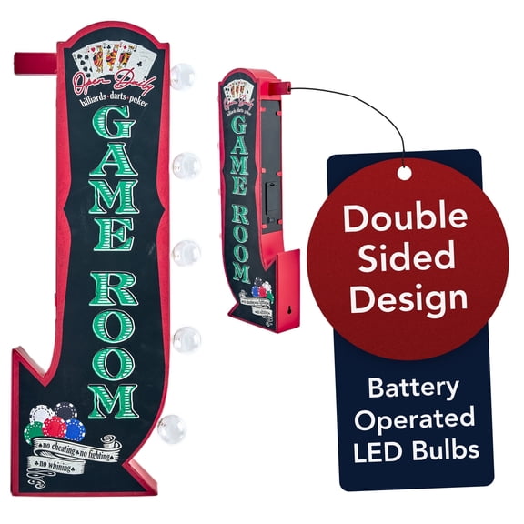 American Art Decor Vintage Game Room off the Wall LED Marquee Sign, Black - 25" H x 8.25" L x 3" D