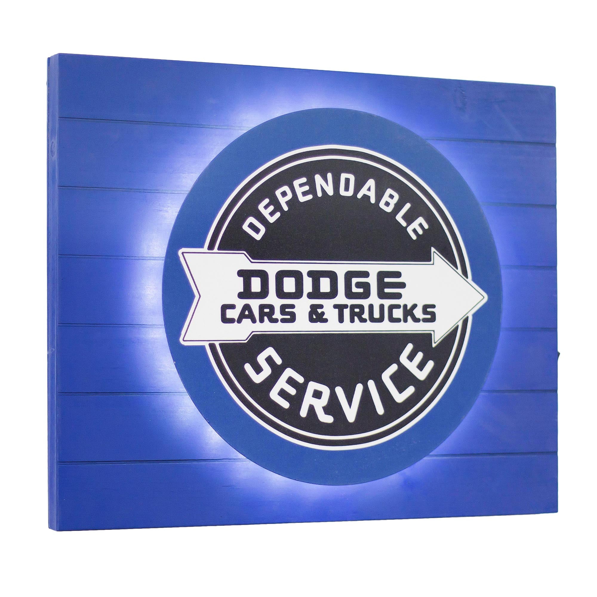 Vintage Blue Metal and Wood LED Garage Sign