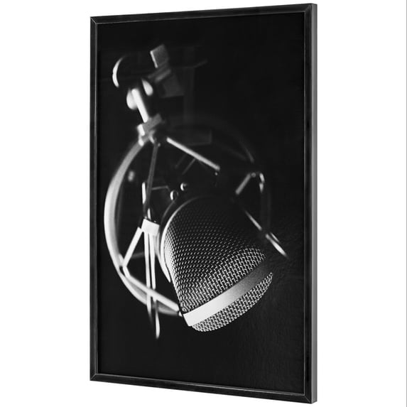 American Art Decor Vintage Microphone Black and White Framed Photo Art Print (37" x 25")