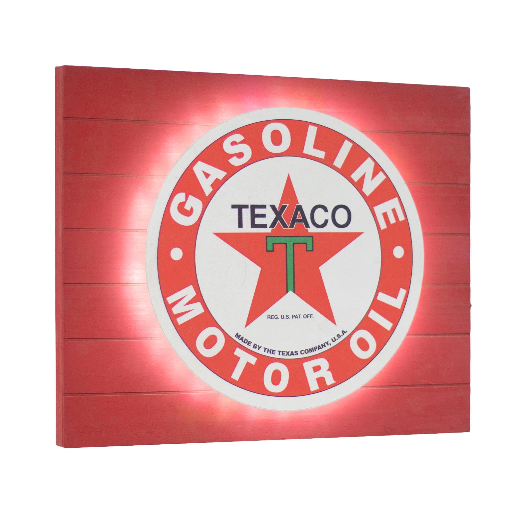 Vintage Texaco Gasoline Red Metal LED Wall Sign