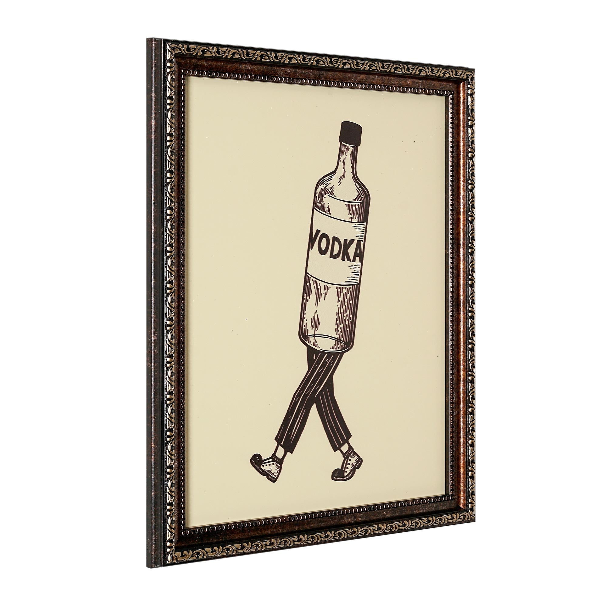 Walking Vodka Printed Glass Framed Wall Art