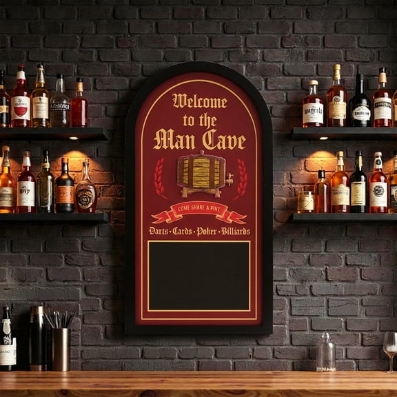 American Art Decor Welcome to the Man Cave Chalkboard Wall Decor MDF Blackboard Bar Sign Vintage Wall Art for Man Cave, Home Bar, Kitchen, Garage, Game Room, Office, Car Garage Decor