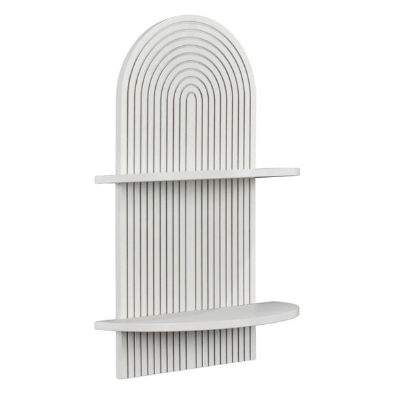 American Art Decor White Boho Arched Lunar Ledges Wall Shelf, Wooden 2-Tier Floating Bookshelf for Wall, Carved Fluted Arch Display Shelf for Bedroom Bathroom Kitchen Living Room Decor, 14" x 24"