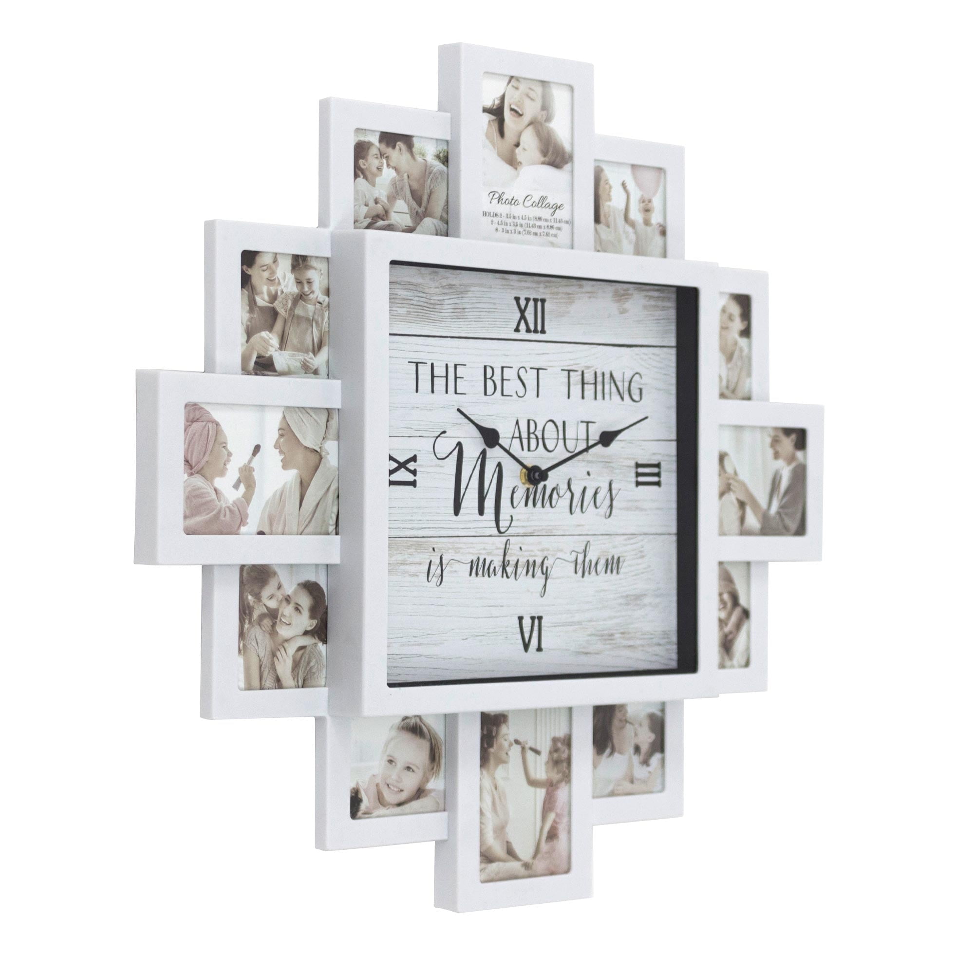 White Farmhouse Shabby-Chic Photo Collage Wall Clock