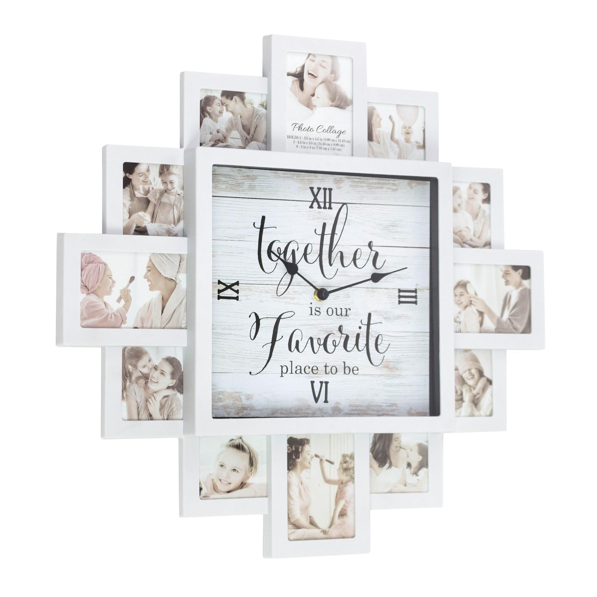 White Farmhouse Picture Frame Collage Wall Clock