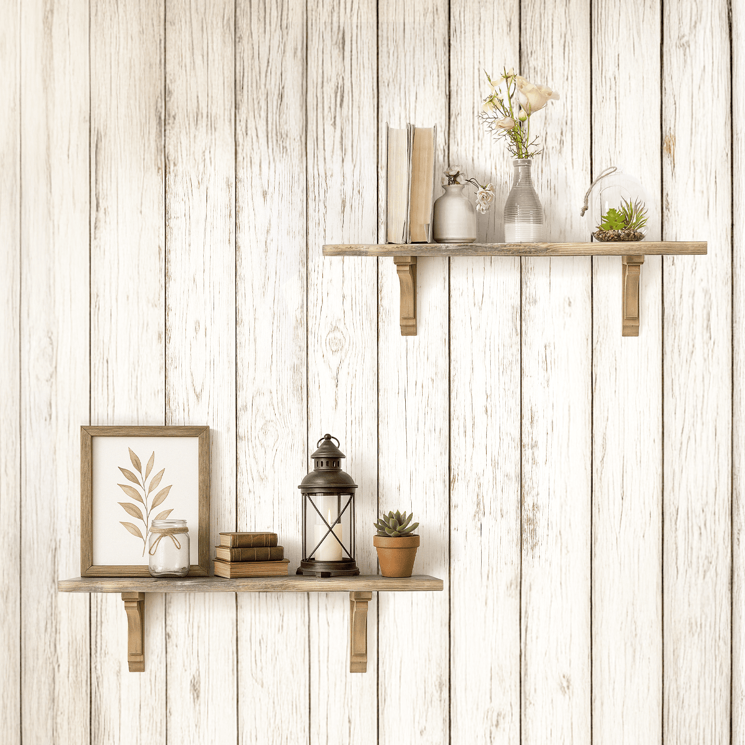 American Art Decor Wood Decorative Corbels Wall Shelf Brackets, Set of 2, Natural 6.6" x 6.6" x 1.2"