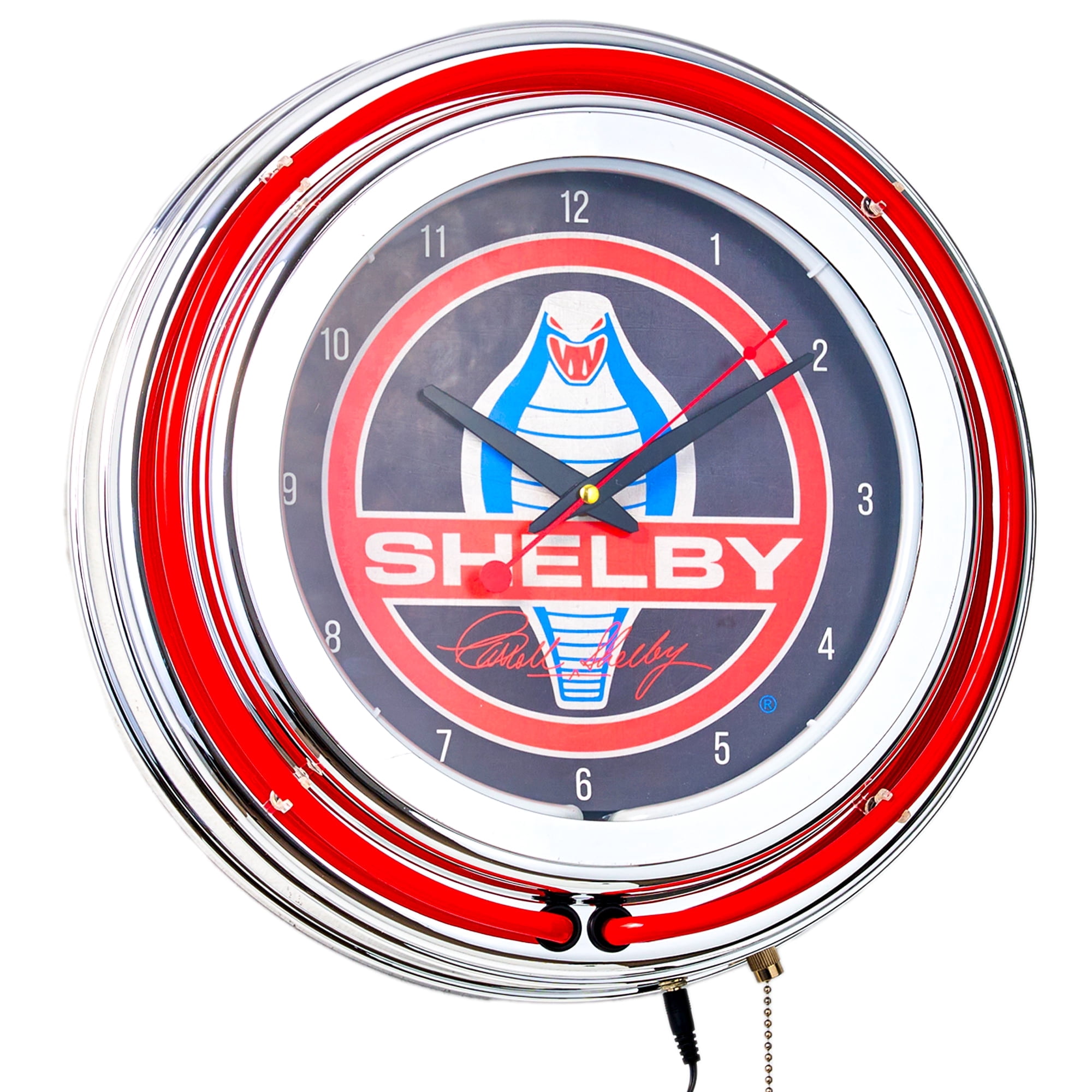 American Art Decor Wood Shelby Retro Round Neon Wall Analog Clock with ...