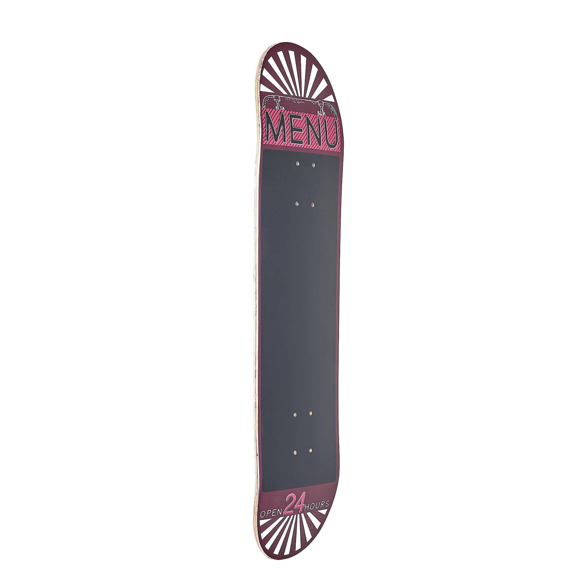 Red and Black Vertical Wood Skateboard Chalkboard Menu