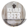 thumbnail image 1 of American Art Decor Wood-Textured 'Ice Cold Beer' Bottle Opener & Cap Catcher, Off-White - 14" H x 14" L x 3.75" D, 1 of 9