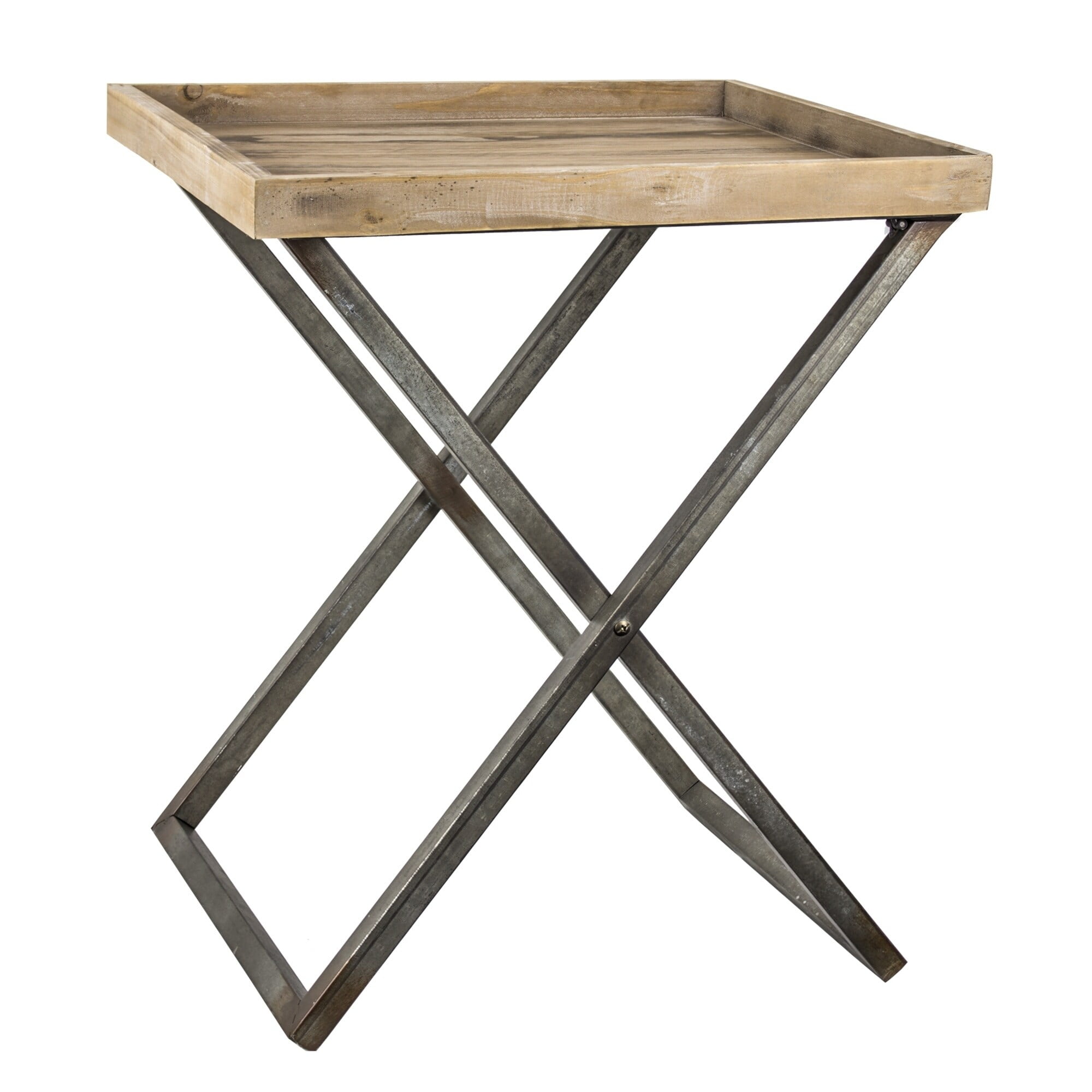 American Art Decor Wood and Metal Folding Card / End Side Accent Table