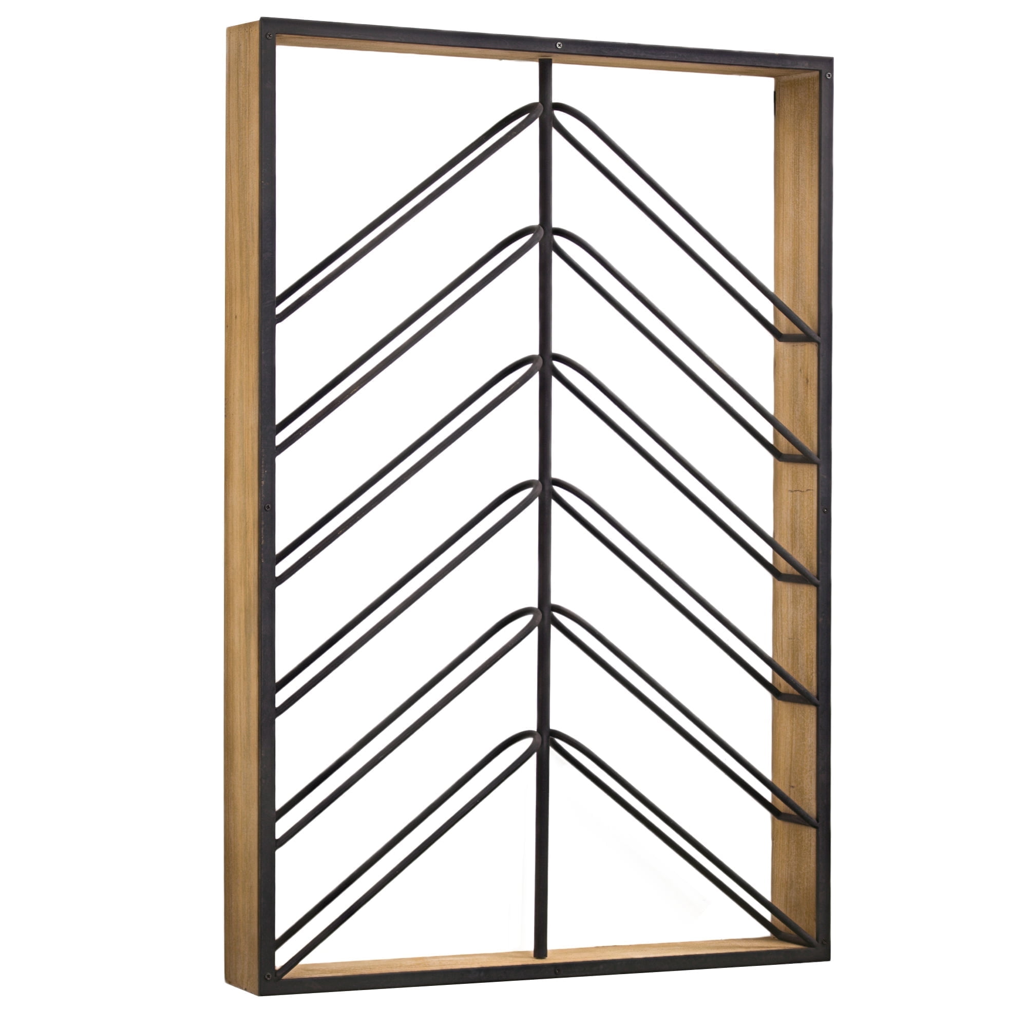Black Metal and Wood Wall Mounted Wine Rack