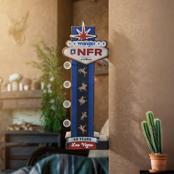 American Art Decor Wrangler NFR 2025 LED Marquee Sign - Metal Off The Wall Western Farmhouse Wall Decor with Illuminated Wrangler Starburst for Country and Cowboy Chic Decor