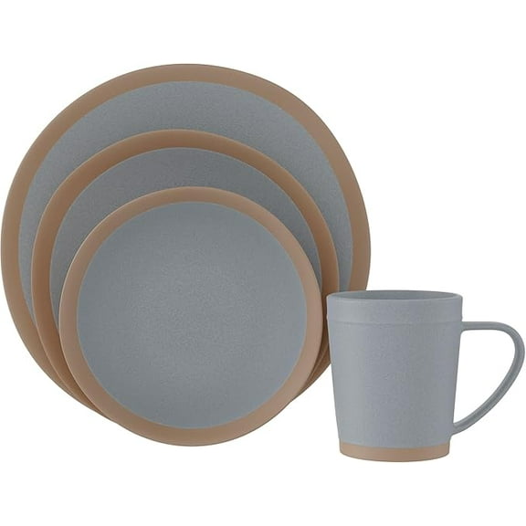 American Atelier 4 Pc Dinnerware Set | Stoneware Dishes | Dinner Plate, Side Plate, Bowl, and Mug | Place Setting for 1 | Microwave and Dishwasher Safe (Gray)