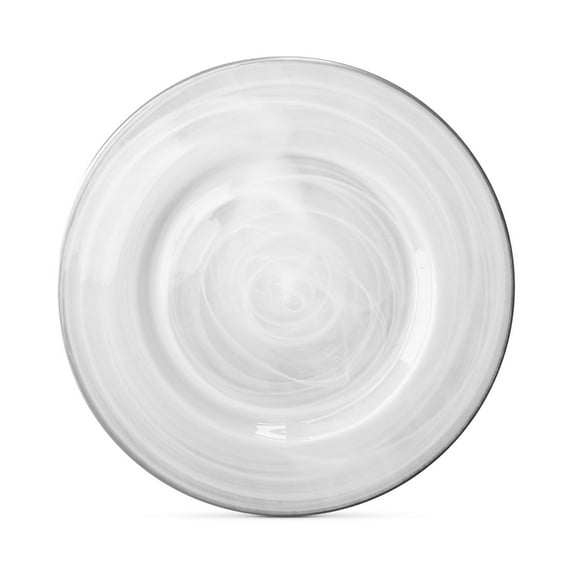American Atelier Alabaster 13” Under Plate with Silver Rim