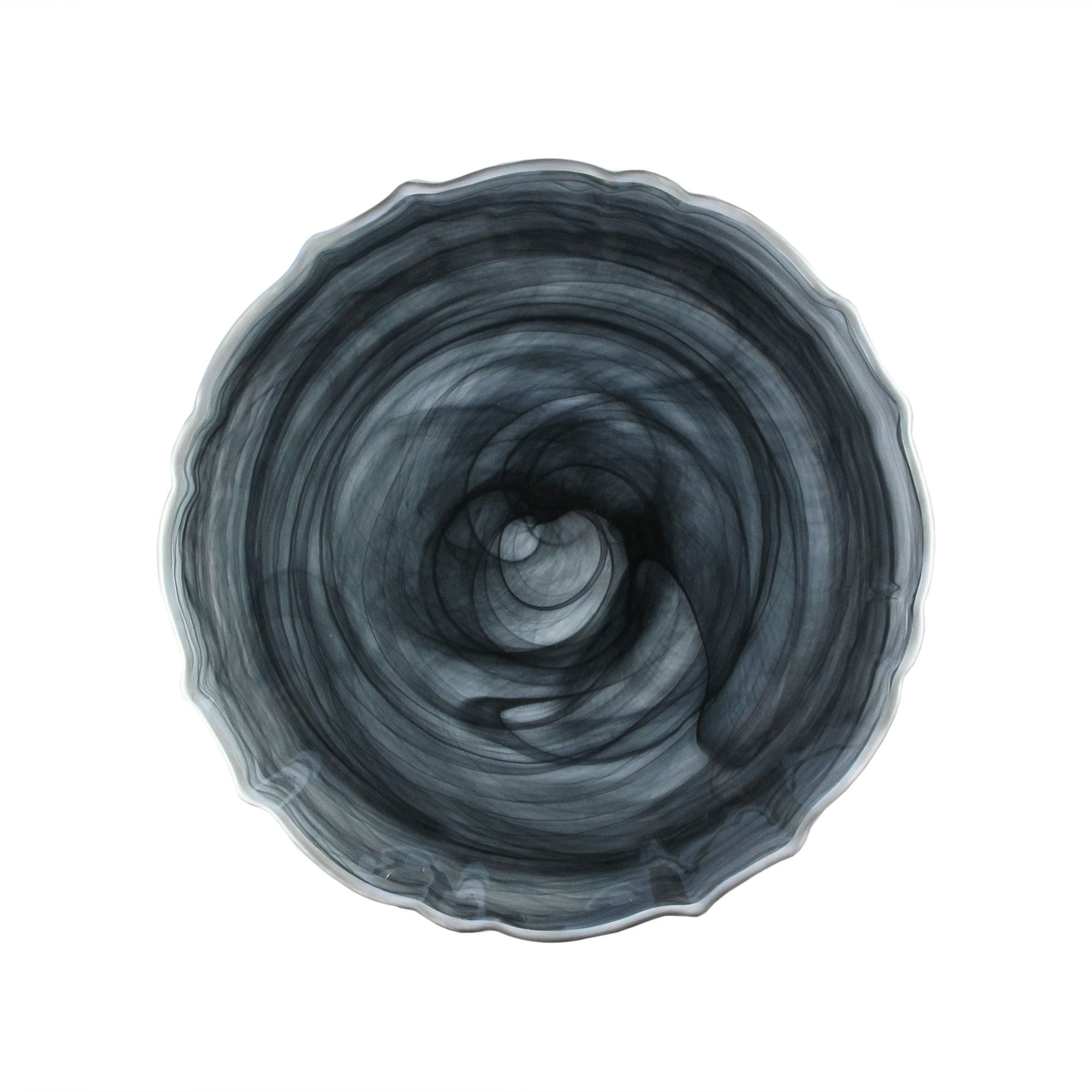 American Atelier Alabaster Scallop Black 13” Under Plate with Silver Rim