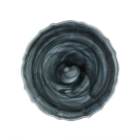 American Atelier Alabaster Scallop Black 13 Under Plate with Silver Rim