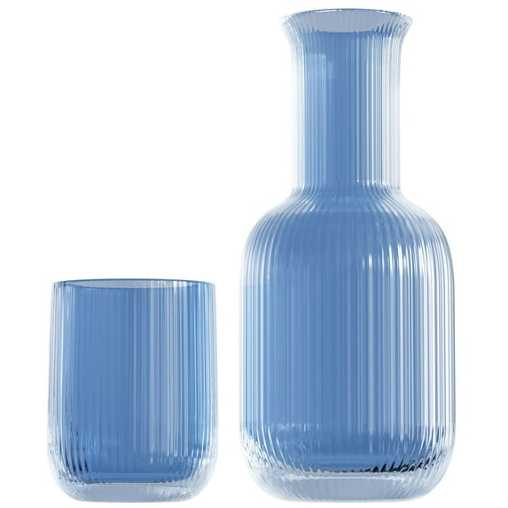 American Atelier Bedside Water Carafe with Tumbler, 28-Ounce Pitcher and Matching Drinking Glass, Use Cup as a Lid for Carafe, For Guest Room, Nightstand, Office, or Gift (Blue)