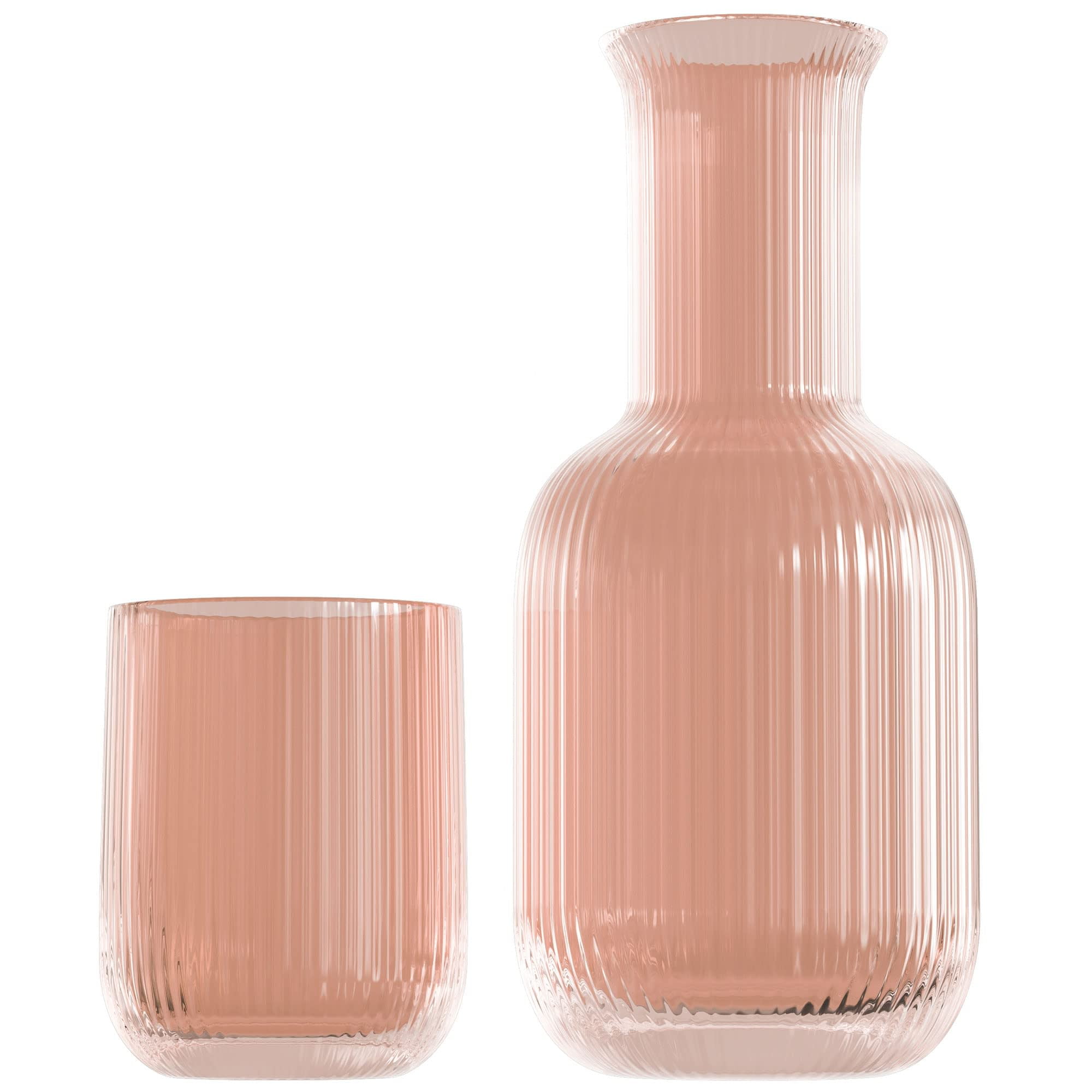 American Atelier Bedside Water Carafe with Tumbler, 28-Ounce Pitcher and Matching Drinking Glass, Use Cup as a Lid for Carafe, For Guest Room, Nightstand, Office, or Gift (Blush)