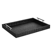 American Atelier, Black Alligator Faux Leather Rectangular Serving Tray with Handles, 14x19"