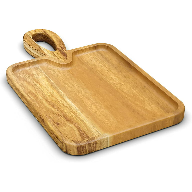 American Atelier Acacia Wood Round Cutting Board with Metal Accent, Large  Board for Cheese, Charcuterie with Handle for Serving, 13” Diameter