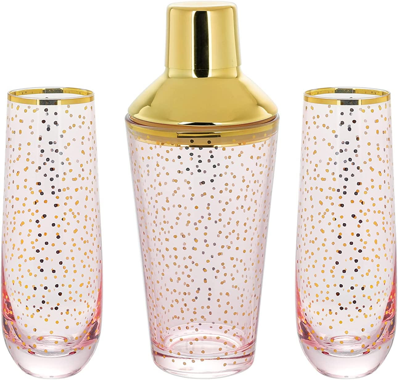 American Atelier Cocktail Shaker with 2 Stemless Flutes, 3Piece Set