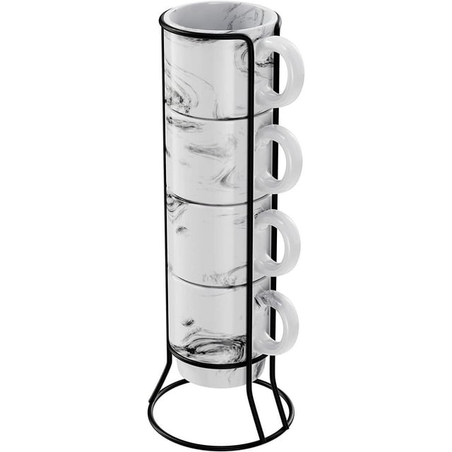 American Atelier Coffee Mug Set with Coffee Mug Rack, Ceramic Coffee