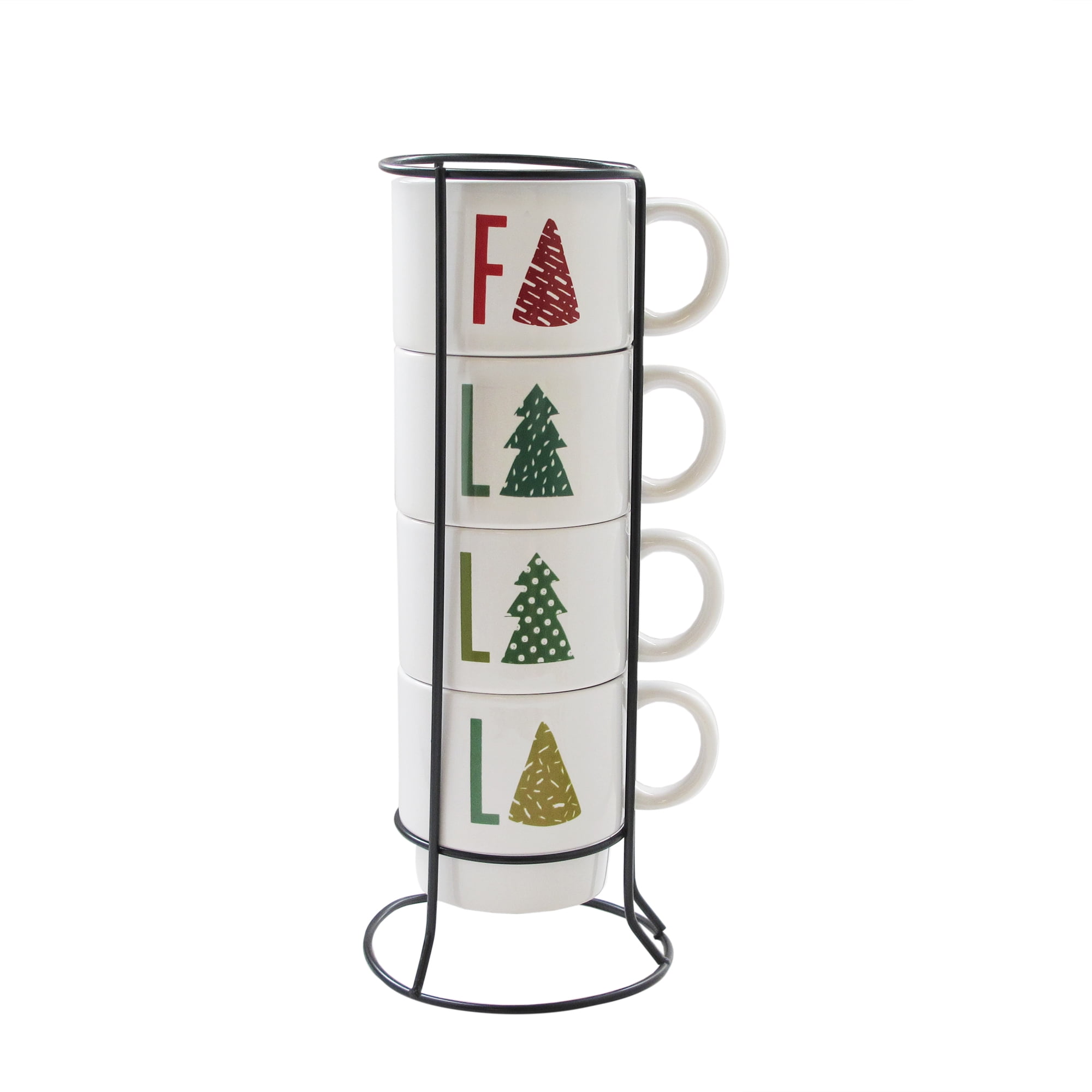 American Atelier Fa La La 5 Piece Mug Set with Metal Rack