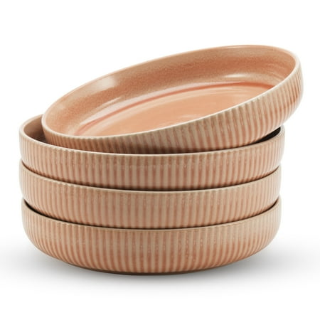 American Atelier 9-Inch Pasta Bowl (Set of 4) - 42 oz Wide Shallow Porcelain Low Dinner Bowls, Stylish & Modern Dinnerware for Serving at Home, Restaurants, First Apartment, College Dorms (Blush)