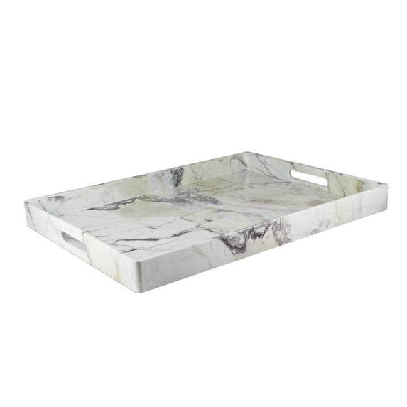 American Atelier, Marble Gray with White and Brown, Polycarbonate Rectangular Serving Tray, 14"x19"