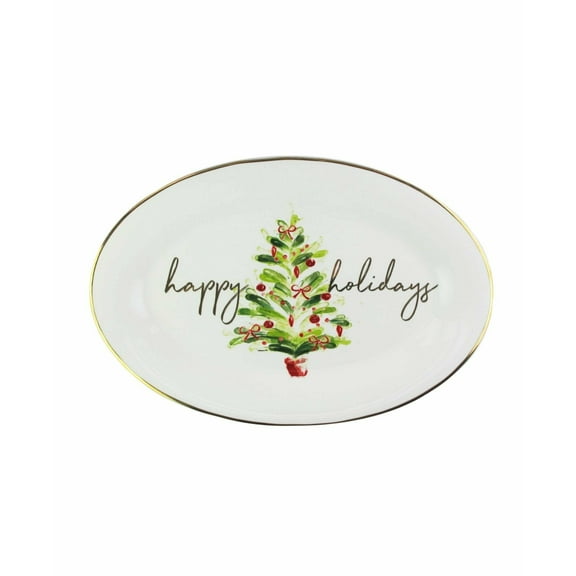 American Atelier Mistletoe Memories Collection White Oval Platter 14