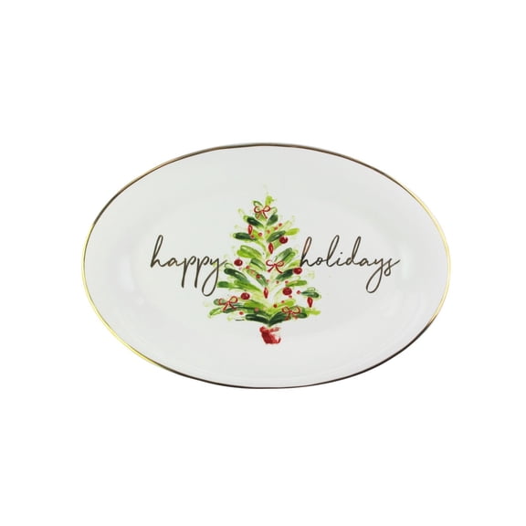 American Atelier Mistletoe Memories Collection White Oval Platter 14
