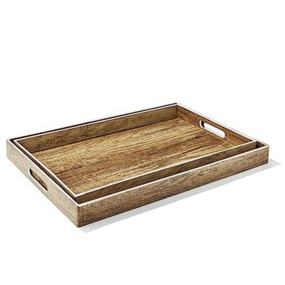 American Atelier, Poplar with White Rim, Polypropylene Rectangular Serving Tray with Handles, 2 Set