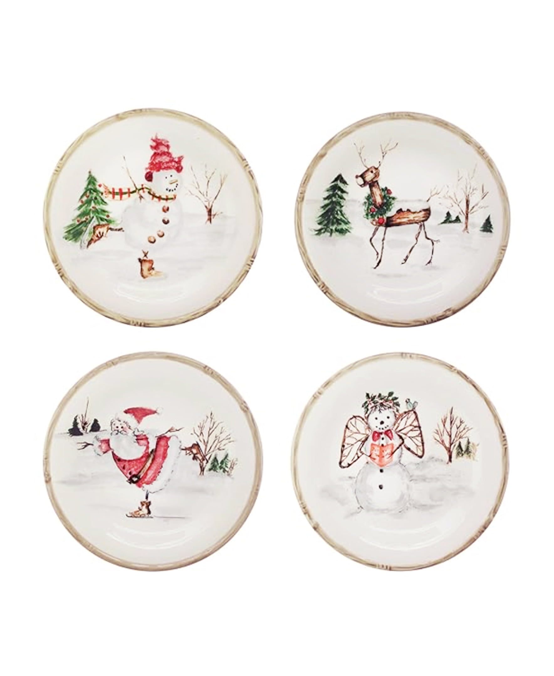 Holiday Santa Skating Ceramic Dinner Plates, Set of 4, 11-Inch