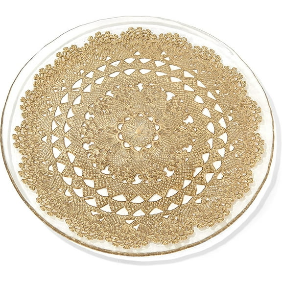 American Atelier, Round, Clear and Gold, Glass Dolly Ginger Decorative Charger Plate, 13"