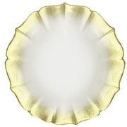 American Atelier, Round, Contessa Glass Decorative Pearl White with Gold Glitter Charger Plate, 13"