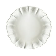 American Atelier, Round Contessa Glass Decorative Pearl White with Silver Glitter Charger Plate, 13