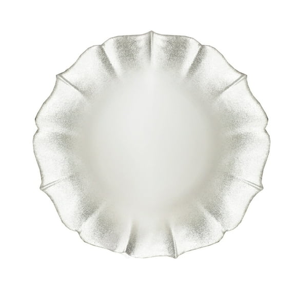 American Atelier, Round Contessa Glass Decorative Pearl White with Silver Glitter Charger Plate, 13"