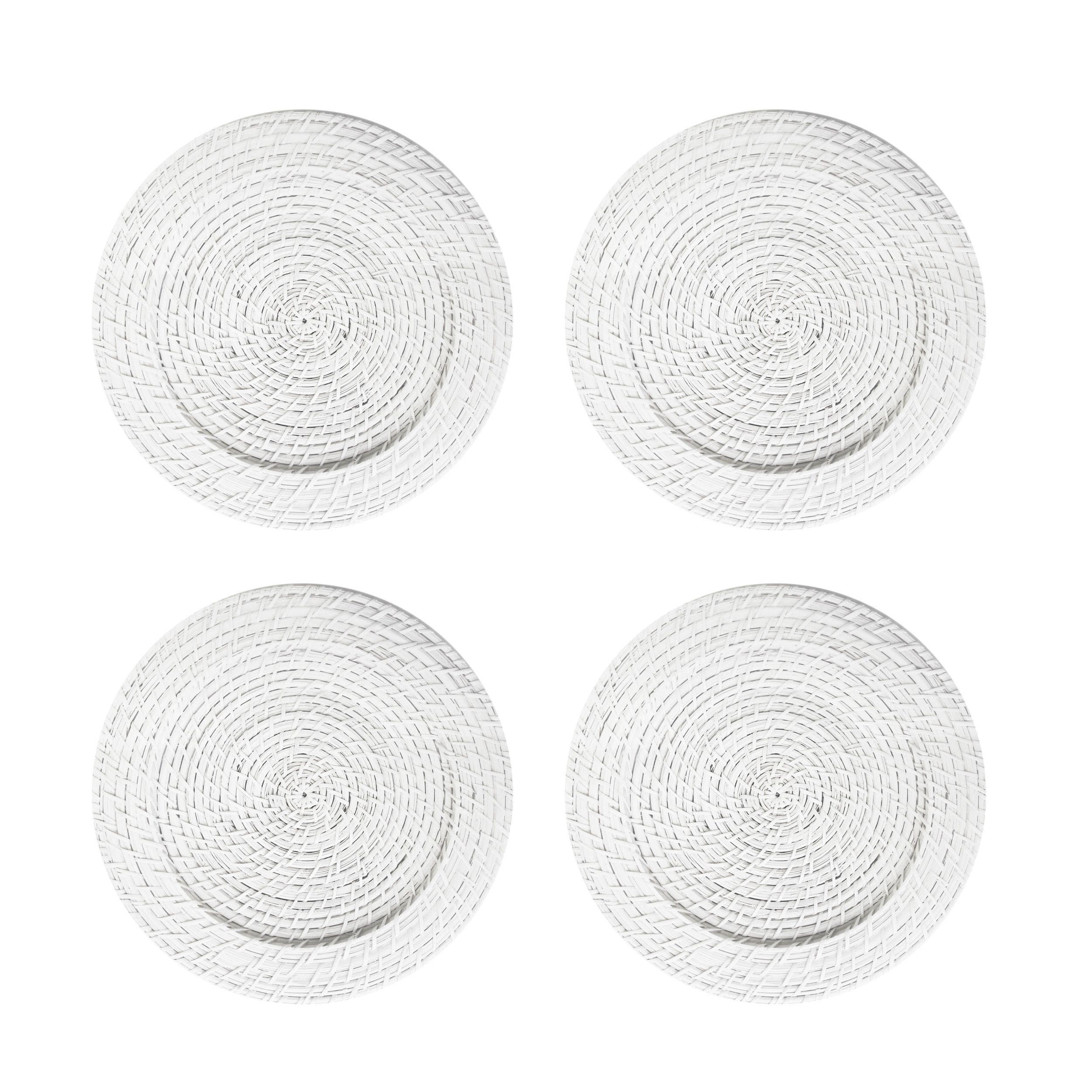 White Round Handcrafted Rattan Charger Plates Set of 4