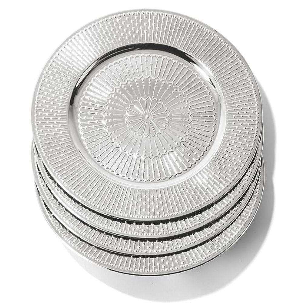 Koyal Wholesale Round 13" Shiny Metallic Silver Charger Plates, Modern