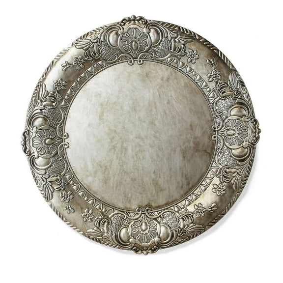 American Atelier, Round, Melamine Embossed Decorative Silver Charger Plate, 14"
