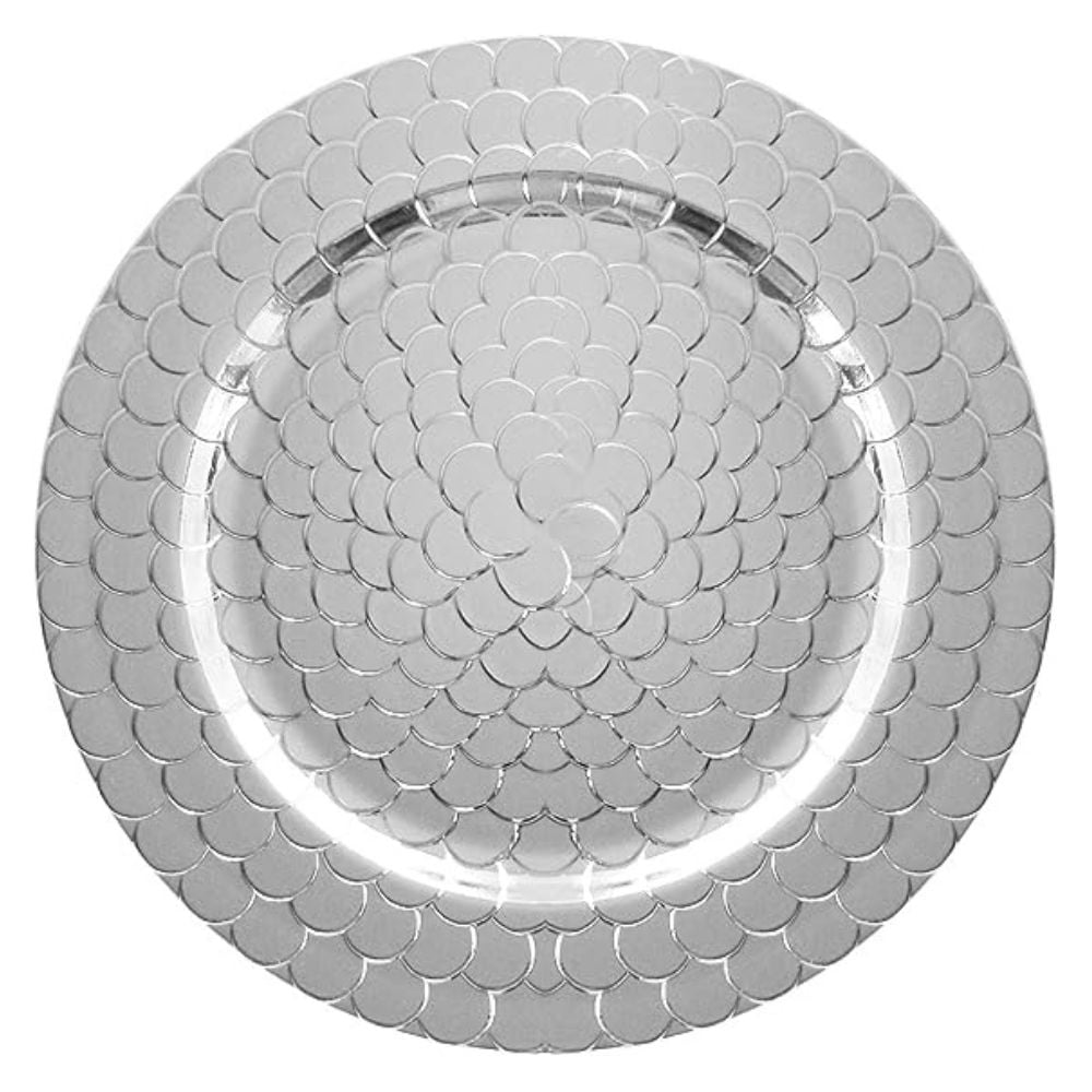 American Atelier, Round, Melamine Snake Silver Decorative Charger Plates, Set of 4, 13 inches