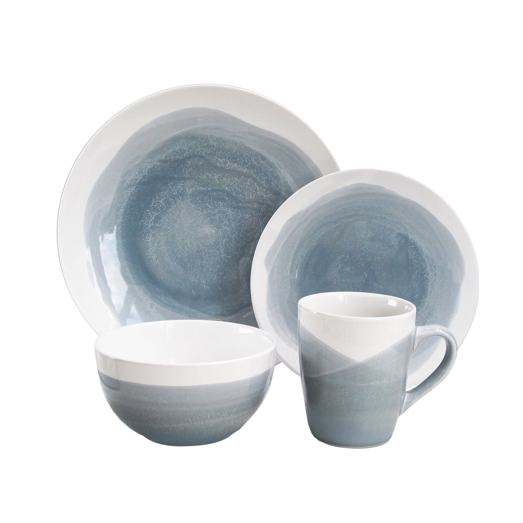 American Atelier, Round, Oasis Blue Gray Brushstroke Stoneware Dinnerware Set, 16-Piece - image 1 of 4