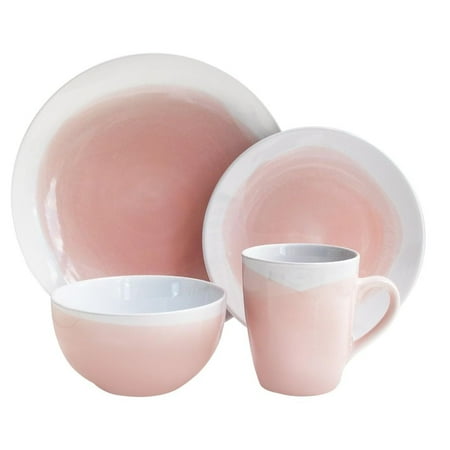 American Atelier, Round, Pink and White Oasis Stoneware Dinnerware Set, 16-Piece