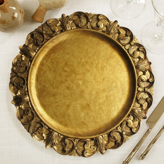 GOLD EMBOSSED CHARGER PLATE SET OF 4    14" D