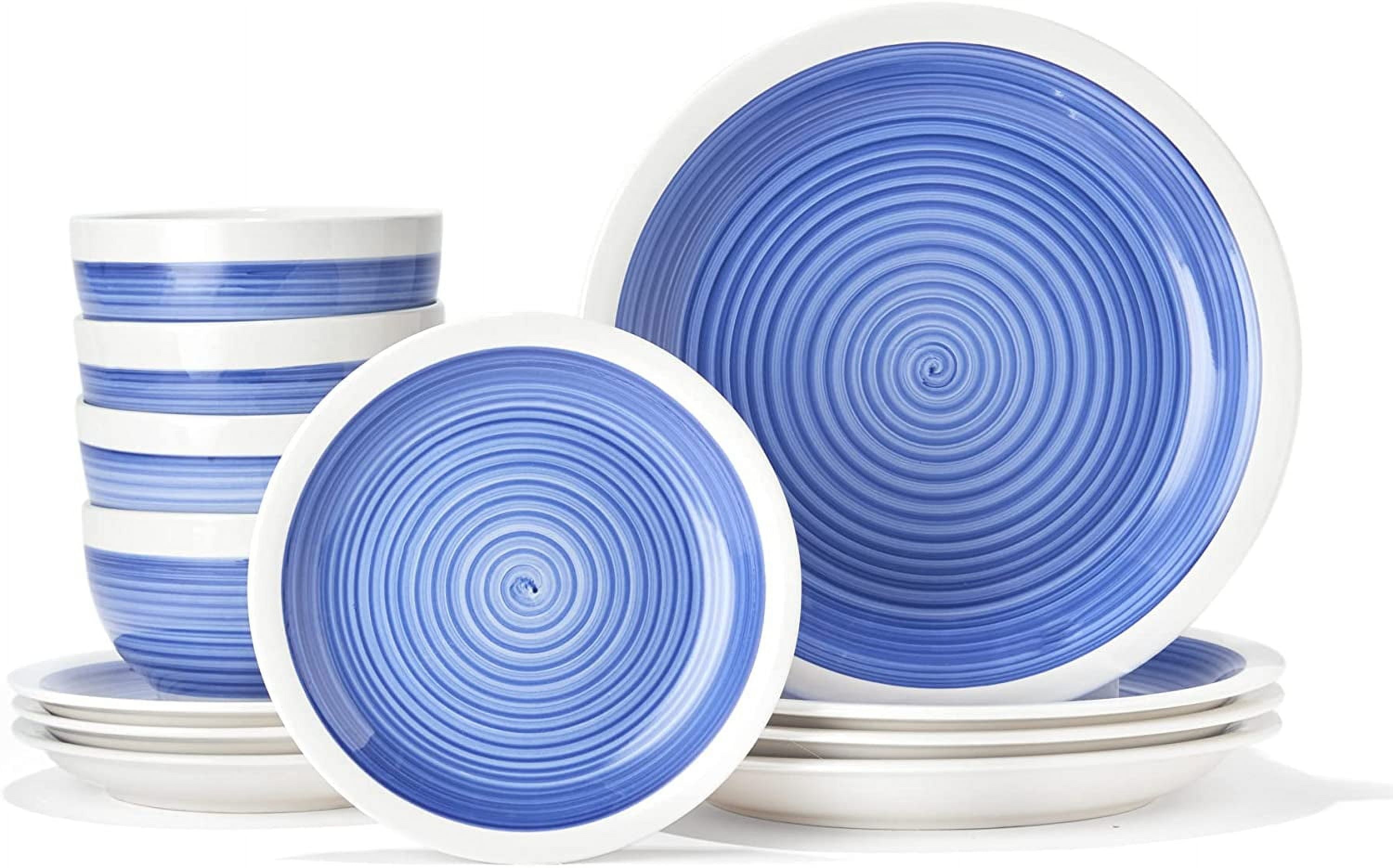 Sapphire Blue Spiral Ceramic Dinnerware Set, Service for 4