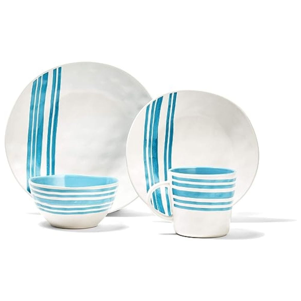 Teal and White Glossy Porcelain Bistro Dinnerware Set, Service for 4
