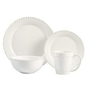 American Atelier, Round, White Bianca Bead Earthenware Dinnerware Set, 16-Piece