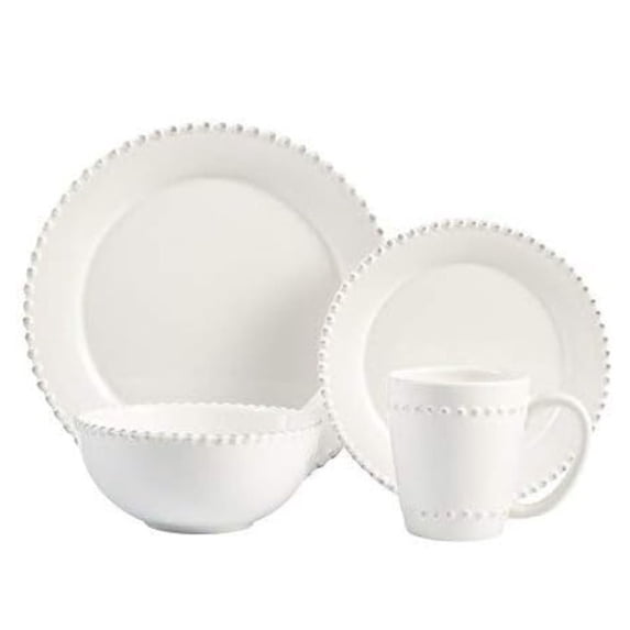 American Atelier, Round, White Bianca Bead Earthenware Dinnerware Set, 16-Piece